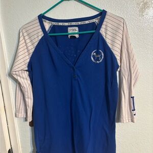 PINK Victoria's Secret dodgers Blue and White Button Down Shirt